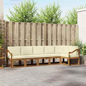 Zunanja garnitura za sedenje z blazino 6 pcs Naravna in smetana