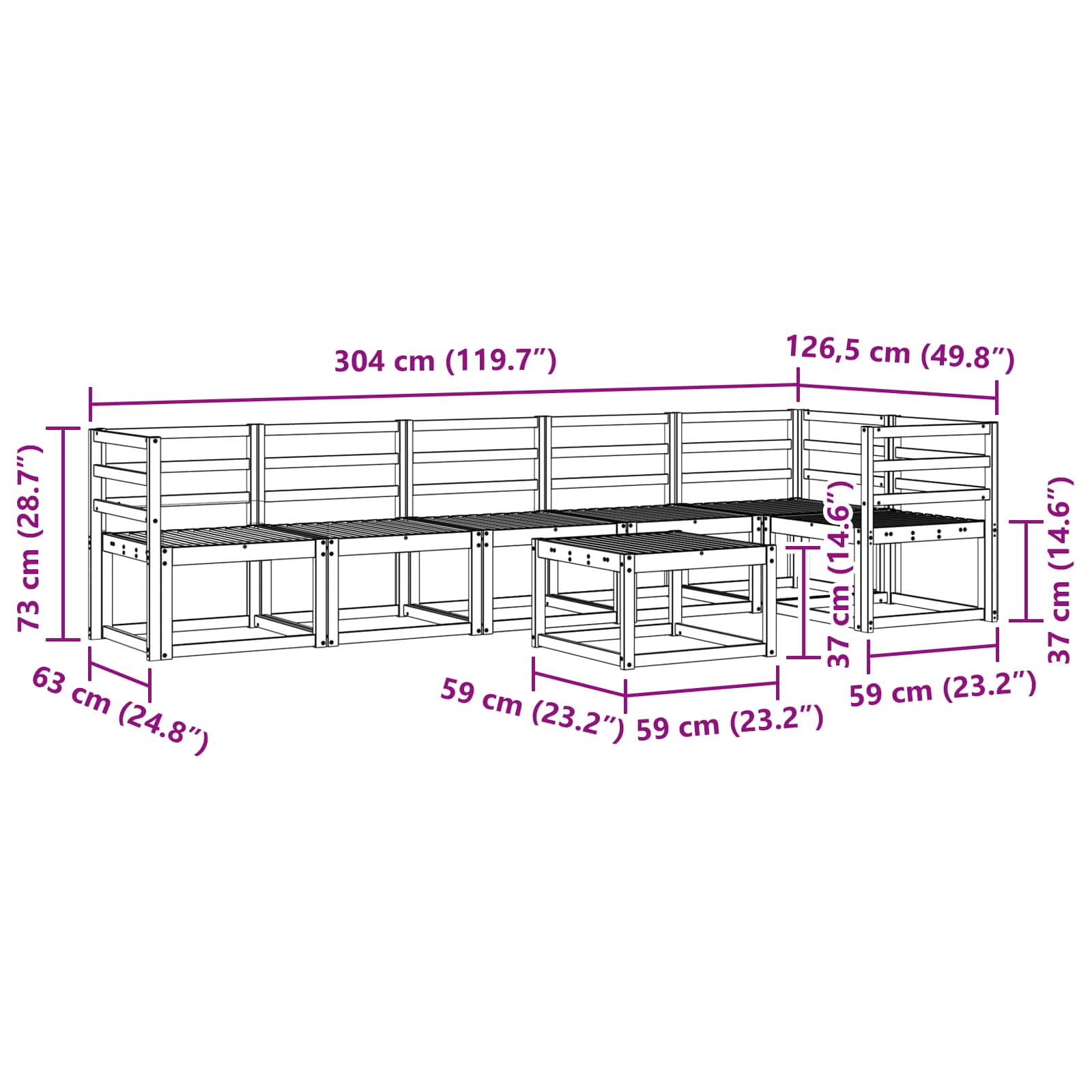 Buiten bankenset 7 pcs Naturel Massief Acaciahout image 10