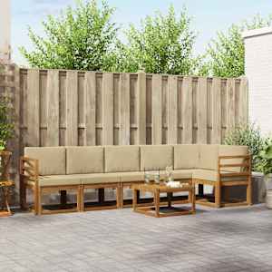 Zunanja garnitura za sedenje z blazino 7 pcs Naravna in bež