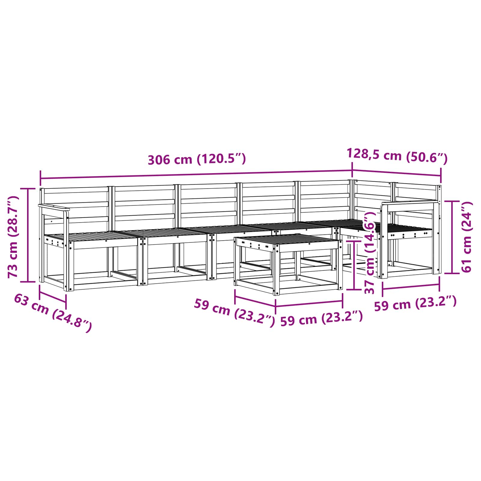 Buiten bankenset 7 pcs Naturel Massief Acaciahout image 10