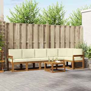 Zunanja garnitura za sedenje z blazino 7 pcs Naravna in smetana