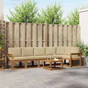 Zunanja garnitura za sedenje z blazino 7 pcs Naravna in bež