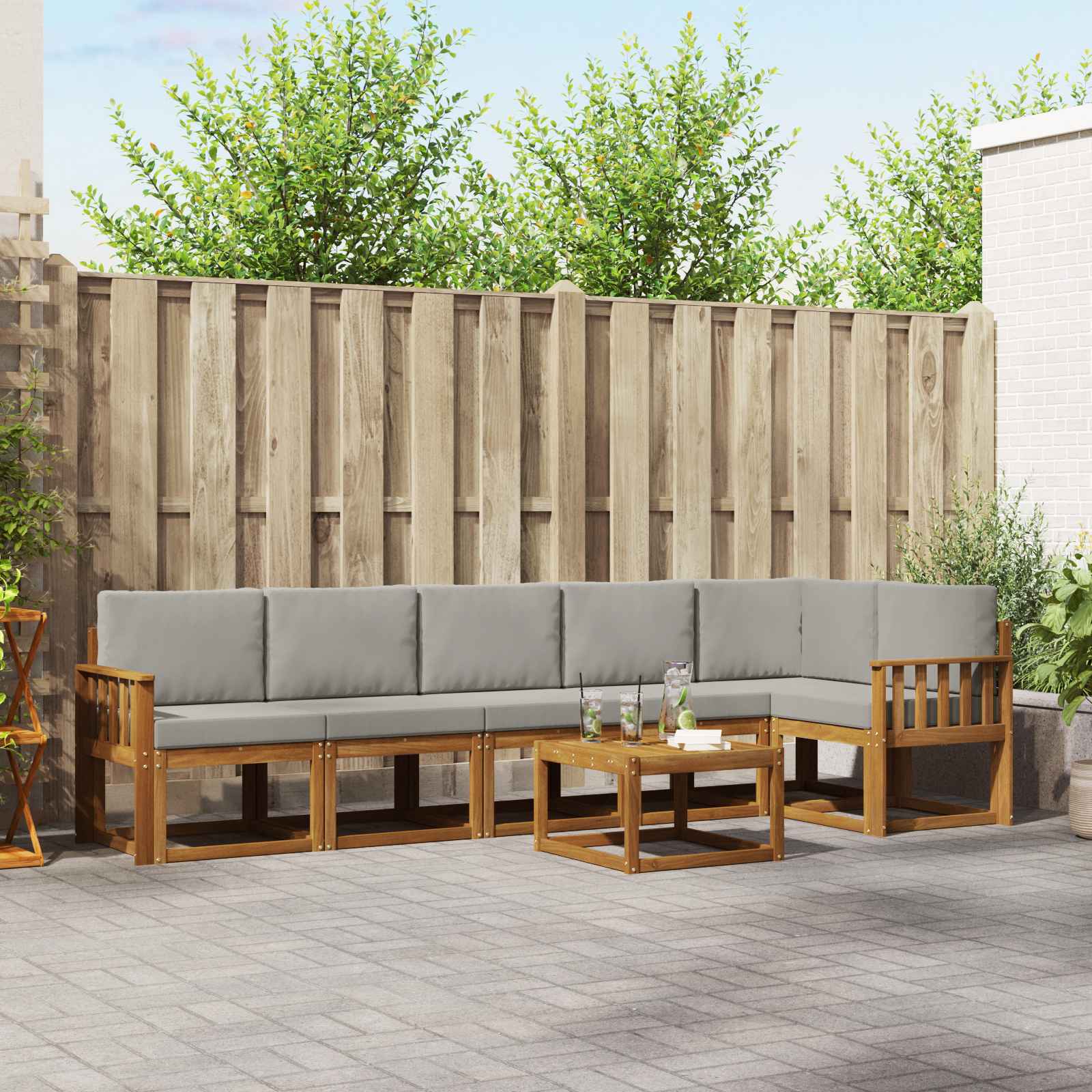 vidaXL Outdoor-Sofagarnitur mit Kissen 7 pcs Natürlich und Hellgrau