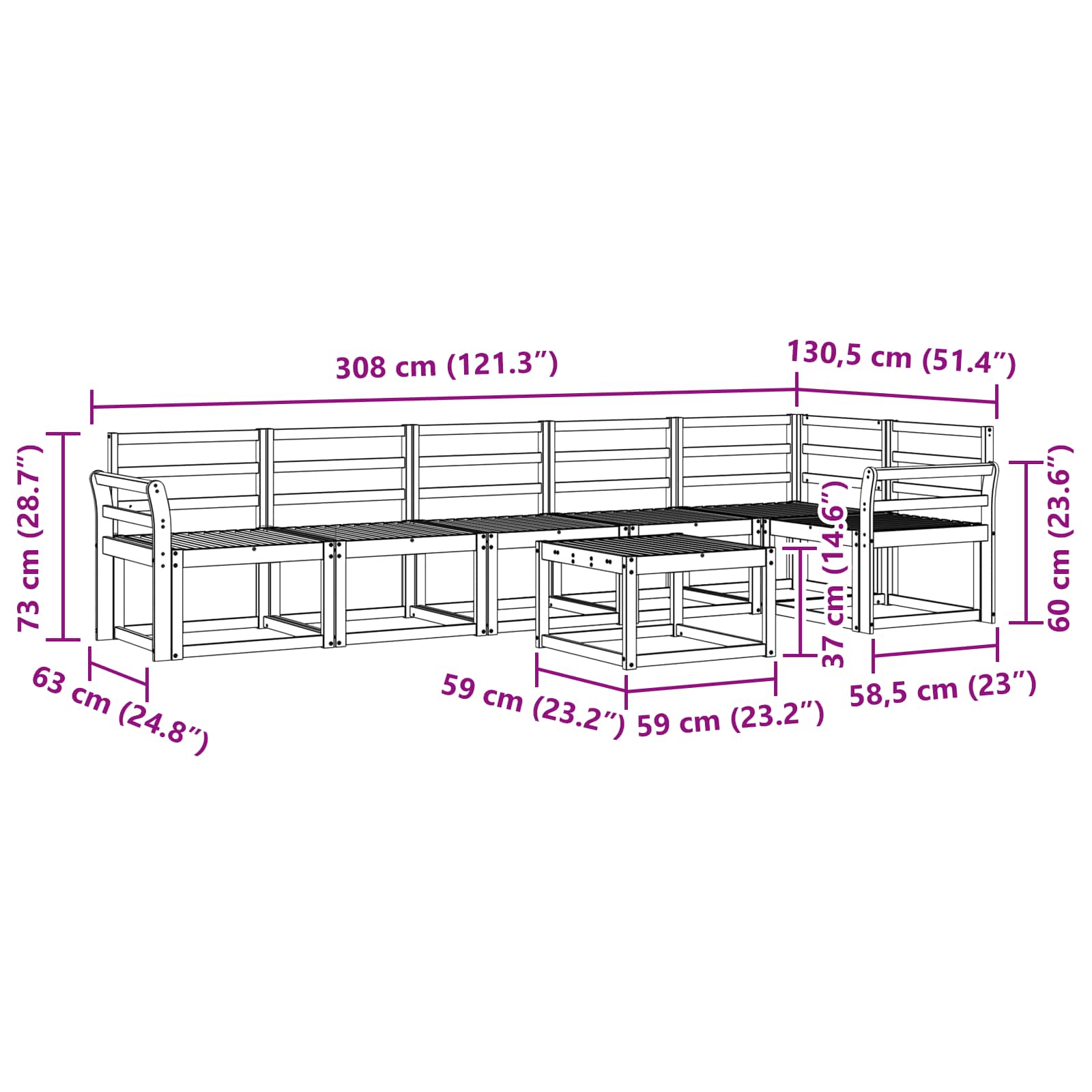 Buiten bankenset 7 pcs Naturel Massief Acaciahout image 10