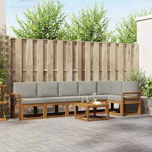 Zunanja garnitura za sedenje 7 pcs Naravna in svetlo siva