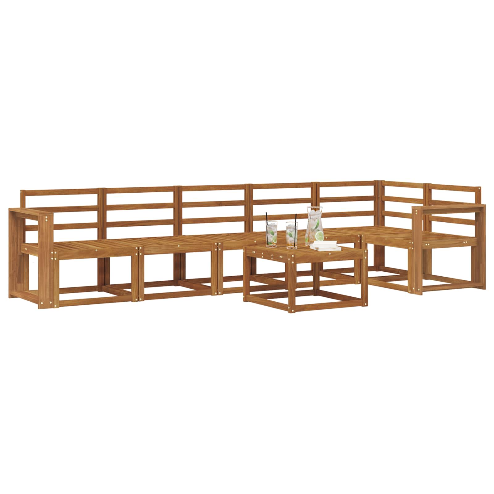 Buiten bankenset 7 pcs Naturel Massief Acaciahout image 3