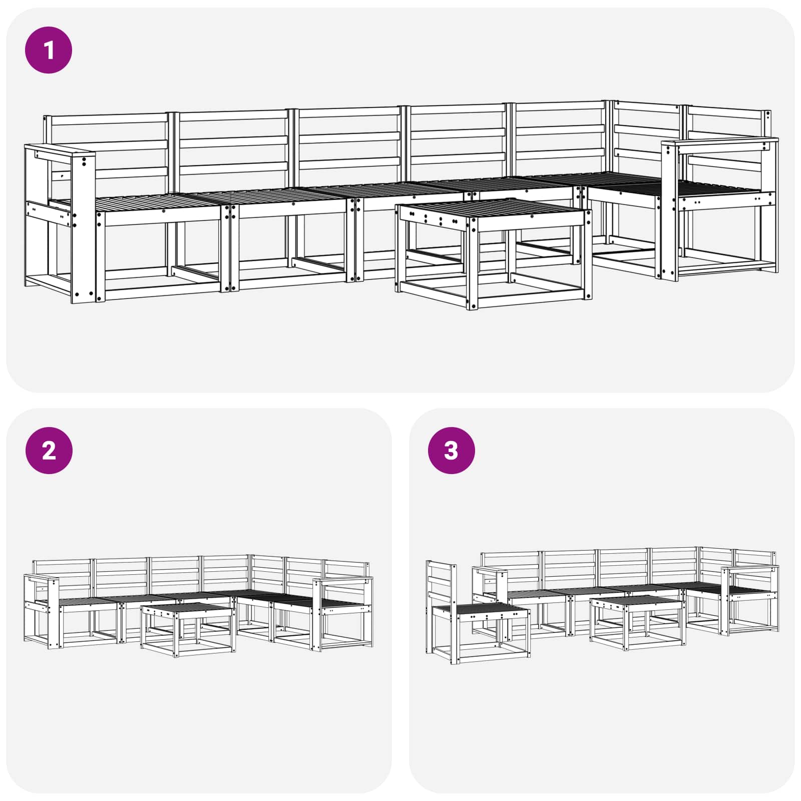 Buiten bankenset 7 pcs Naturel Massief Acaciahout image 9