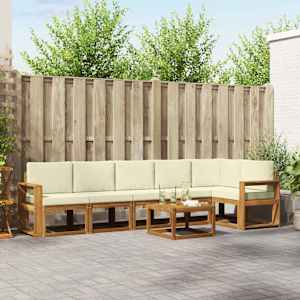 Zunanja garnitura za sedenje z blazino 7 pcs Naravna in smetana