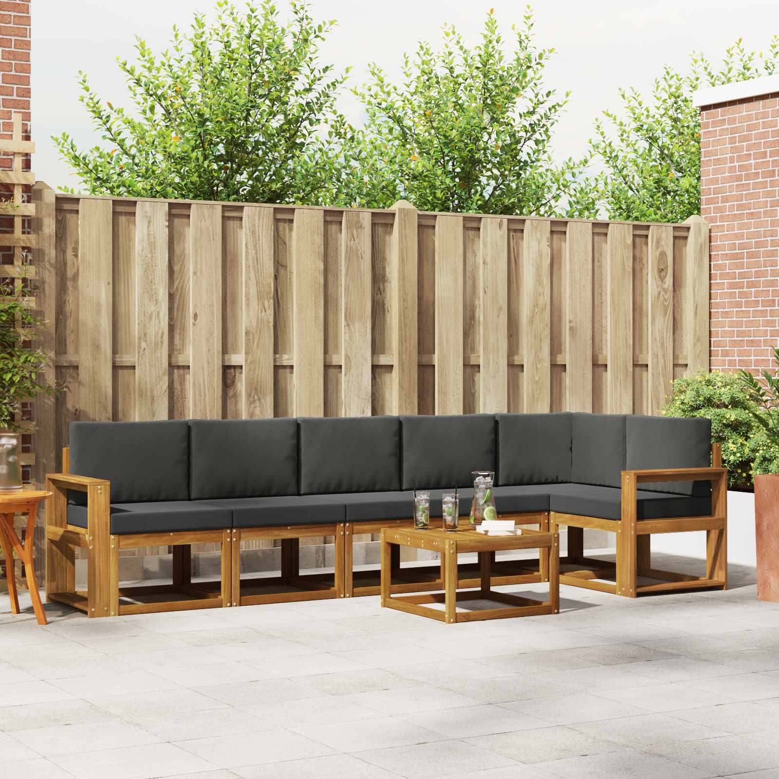 vidaXL Outdoor-Sofagarnitur mit Kissen 7 pcs Natur und Anthrazit