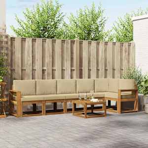 Zunanja garnitura za sedenje z blazino 7 pcs Naravna in bež