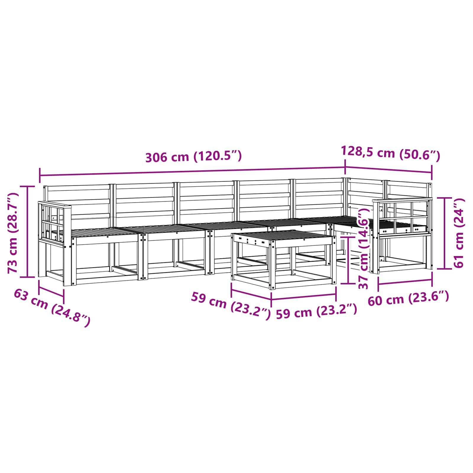 Buiten bankenset 7 pcs Naturel Massief Acaciahout image 10
