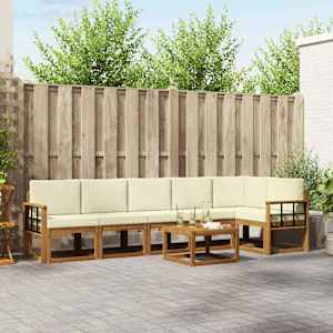 Zunanja garnitura za sedenje z blazino 7 pcs Naravna in smetana