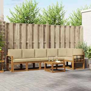 Zunanja garnitura za sedenje z blazino 7 pcs Naravna in bež