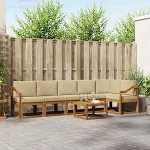 Zunanja garnitura za sedenje z blazino 7 pcs Naravna in bež