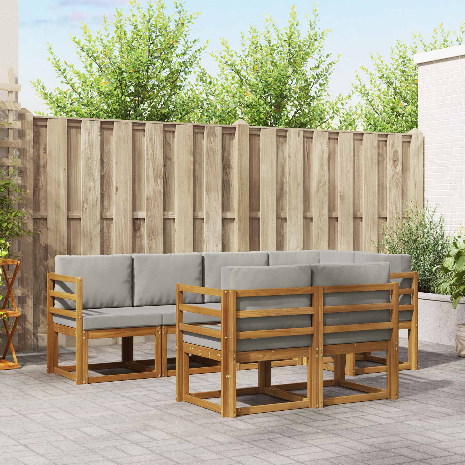 Zunanja garnitura za sedenje 7 pcs Naravna in svetlo siva