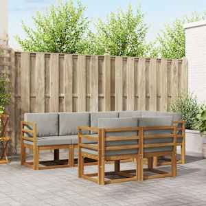 Zunanja garnitura za sedenje 7 pcs Naravna in svetlo siva