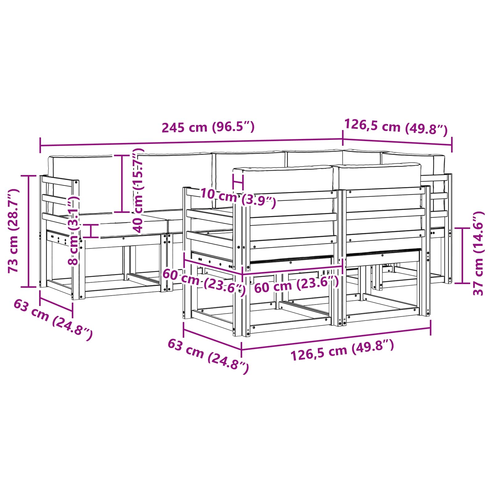 Zunanja garnitura za sedenje 7 pcs Naravna in svetlo siva - slika 7