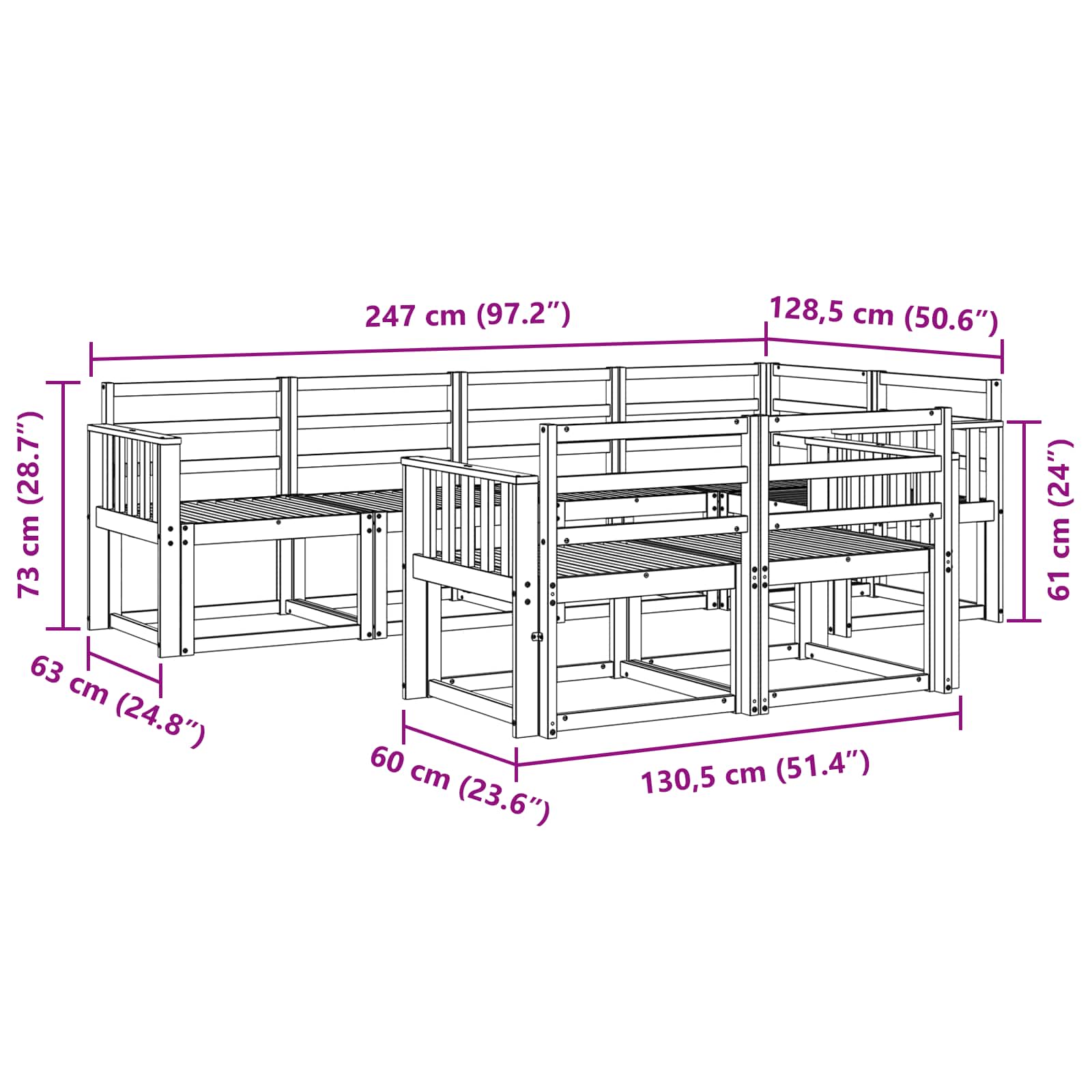 Zunanja garnitura za sedenje 7 pcs Naravna Masiven les akacije - slika 6