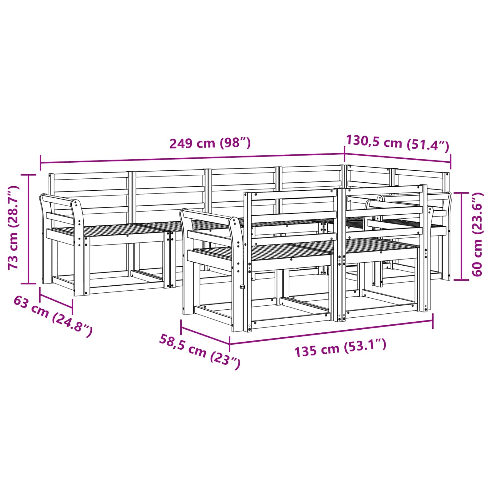 Zunanja garnitura za sedenje 7 pcs Naravna Masiven les akacije - slika 6