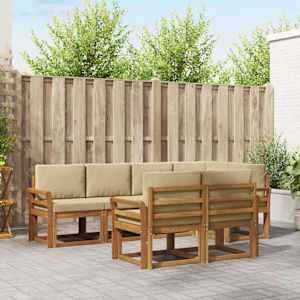 Zunanja garnitura za sedenje z blazino 7 pcs Naravna in bež