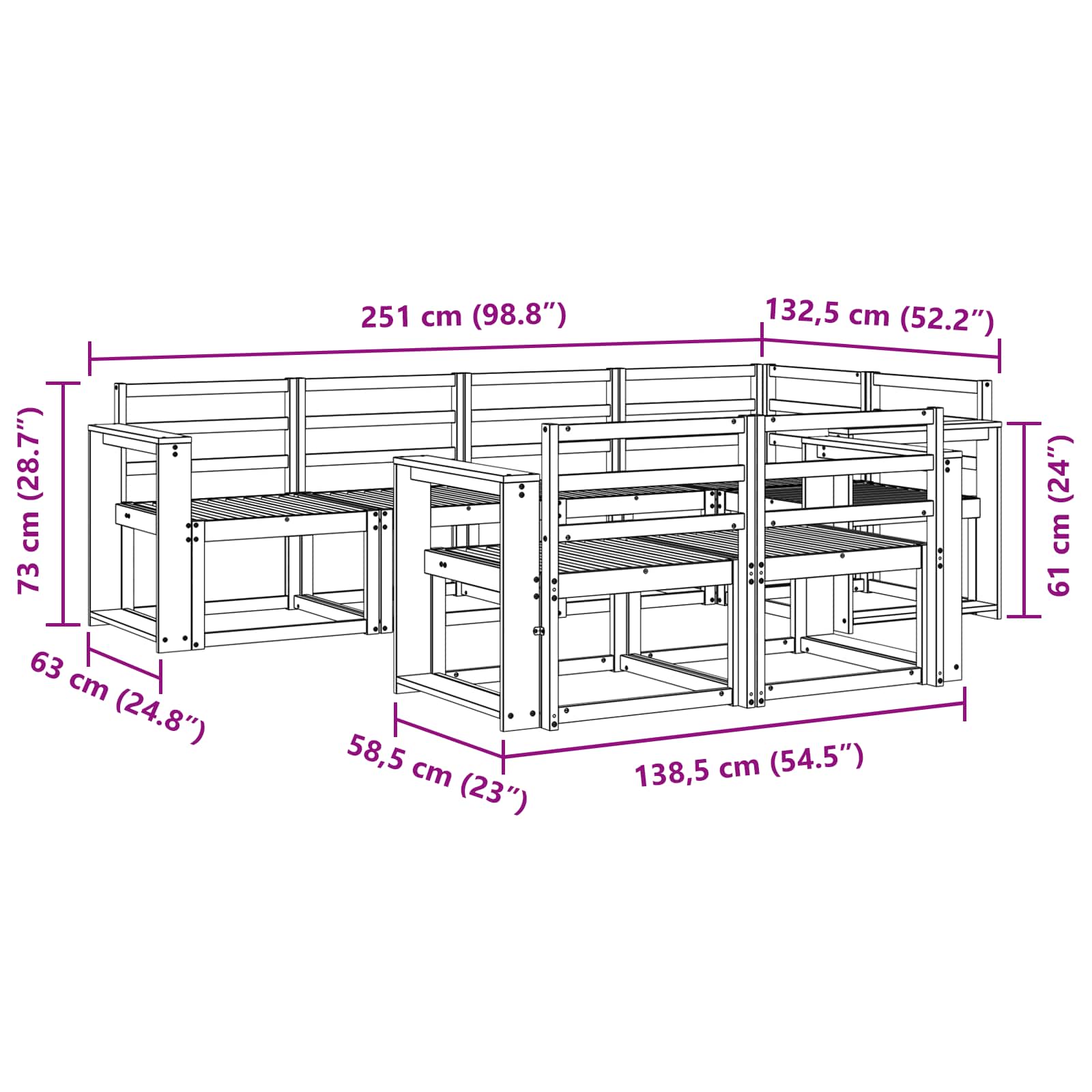 Zunanja garnitura za sedenje 7 pcs Naravna Masiven les akacije - slika 6