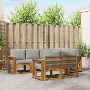 Zunanja garnitura za sedenje 7 pcs Naravna in svetlo siva