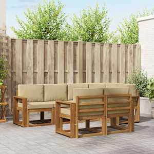 Zunanja garnitura za sedenje z blazino 7 pcs Naravna in bež