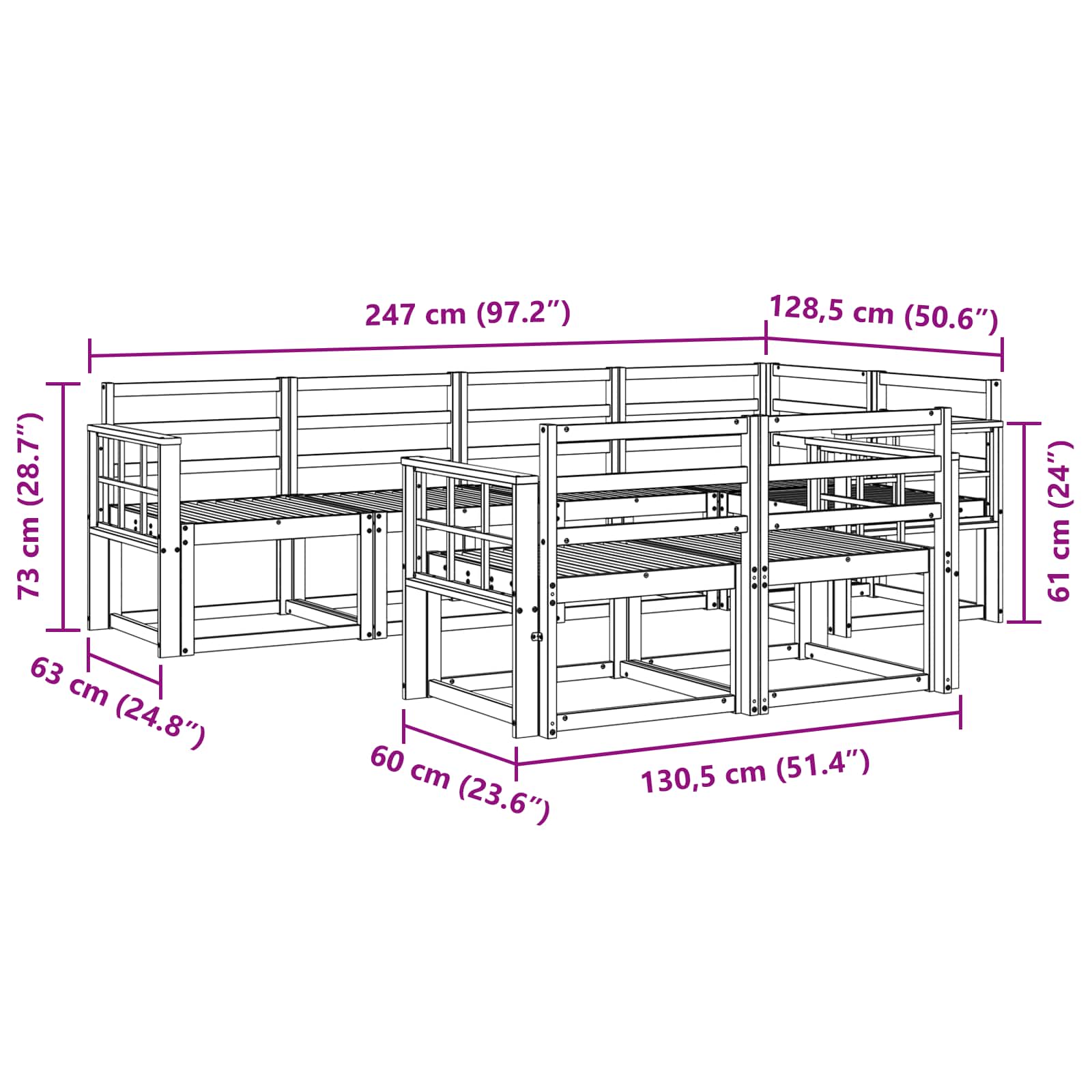 Zunanja garnitura za sedenje 7 pcs Naravna Masiven les akacije - slika 6