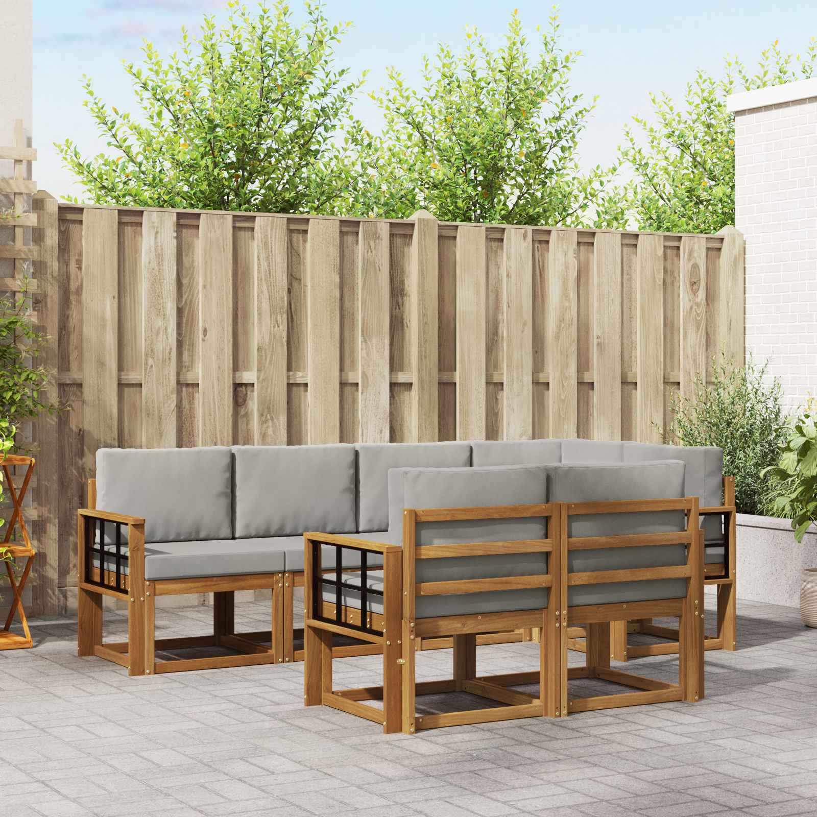 vidaXL Outdoor-Sofagarnitur mit Kissen 7 pcs Natürlich und Hellgrau