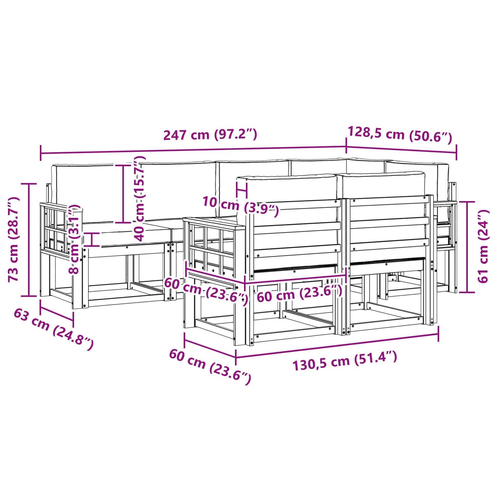 Zunanja garnitura za sedenje 7 pcs Naravna in svetlo siva - slika 7