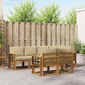 Zunanja garnitura za sedenje z blazino 7 pcs Naravna in bež