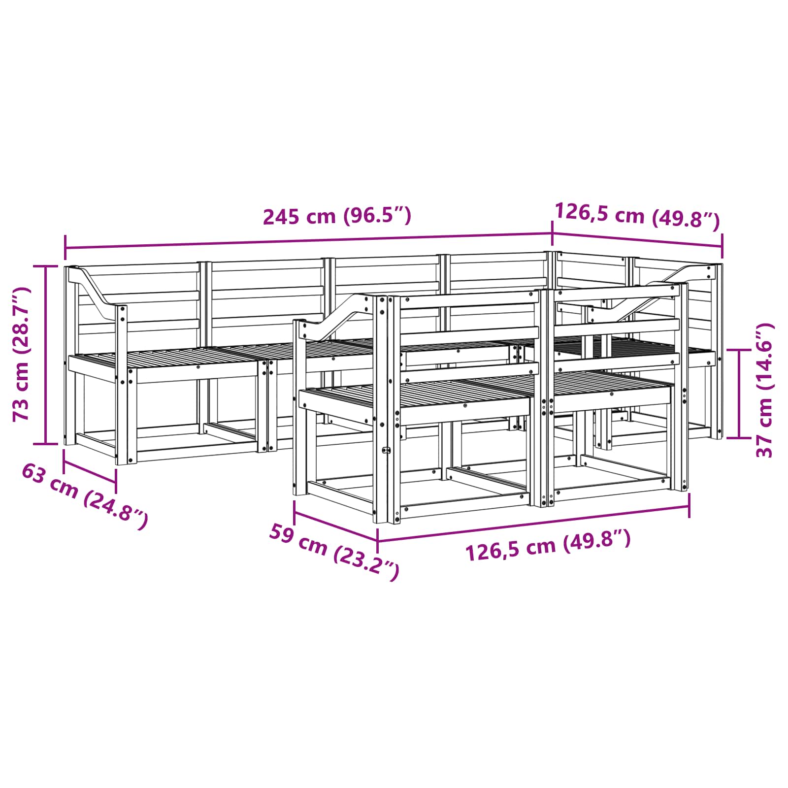 Zunanja garnitura za sedenje 7 pcs Naravna Masiven les akacije - slika 4