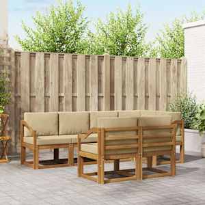 Zunanja garnitura za sedenje z blazino 7 pcs Naravna in bež