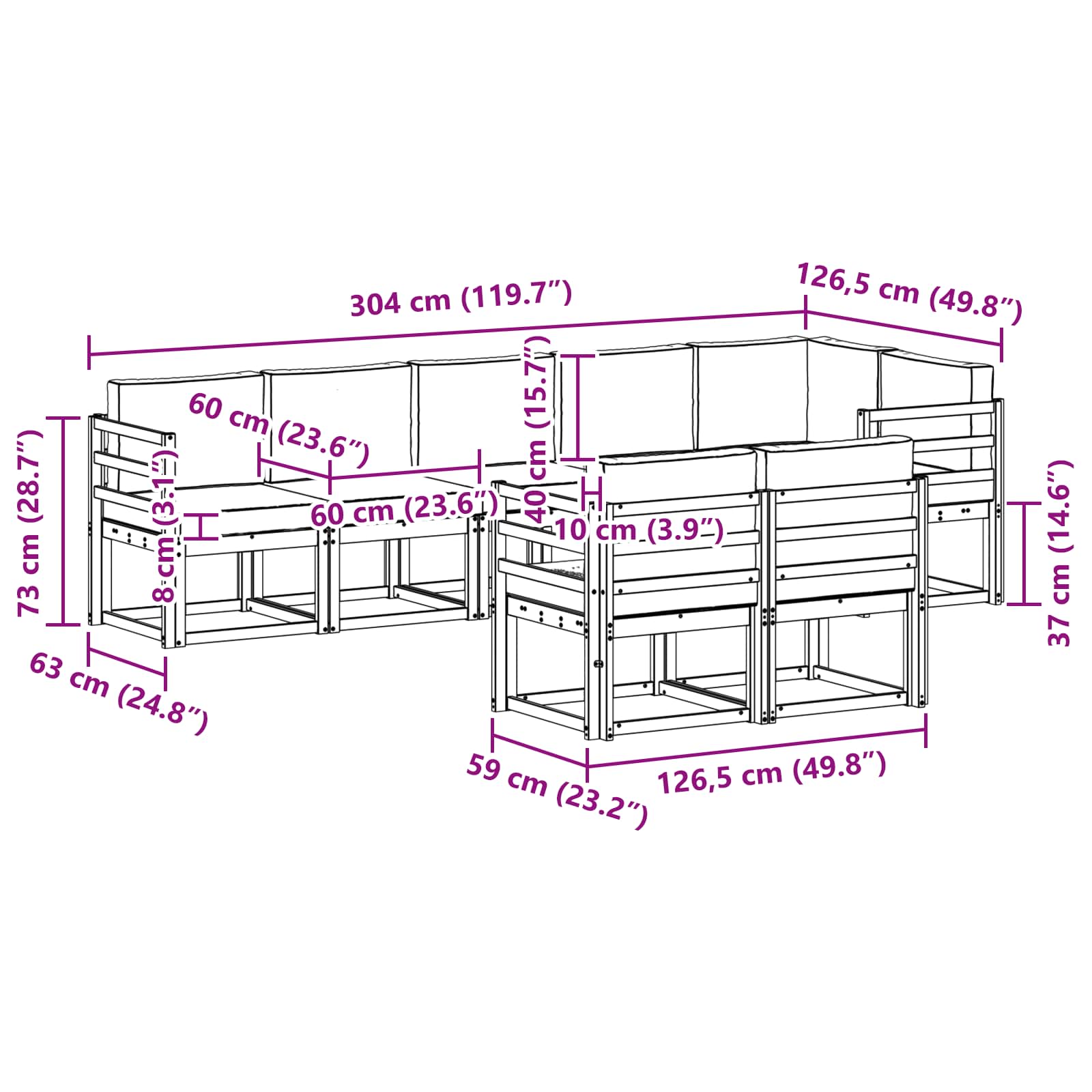 Zunanja garnitura za sedenje z blazino 8 pcs Naravna in smetana - slika 8