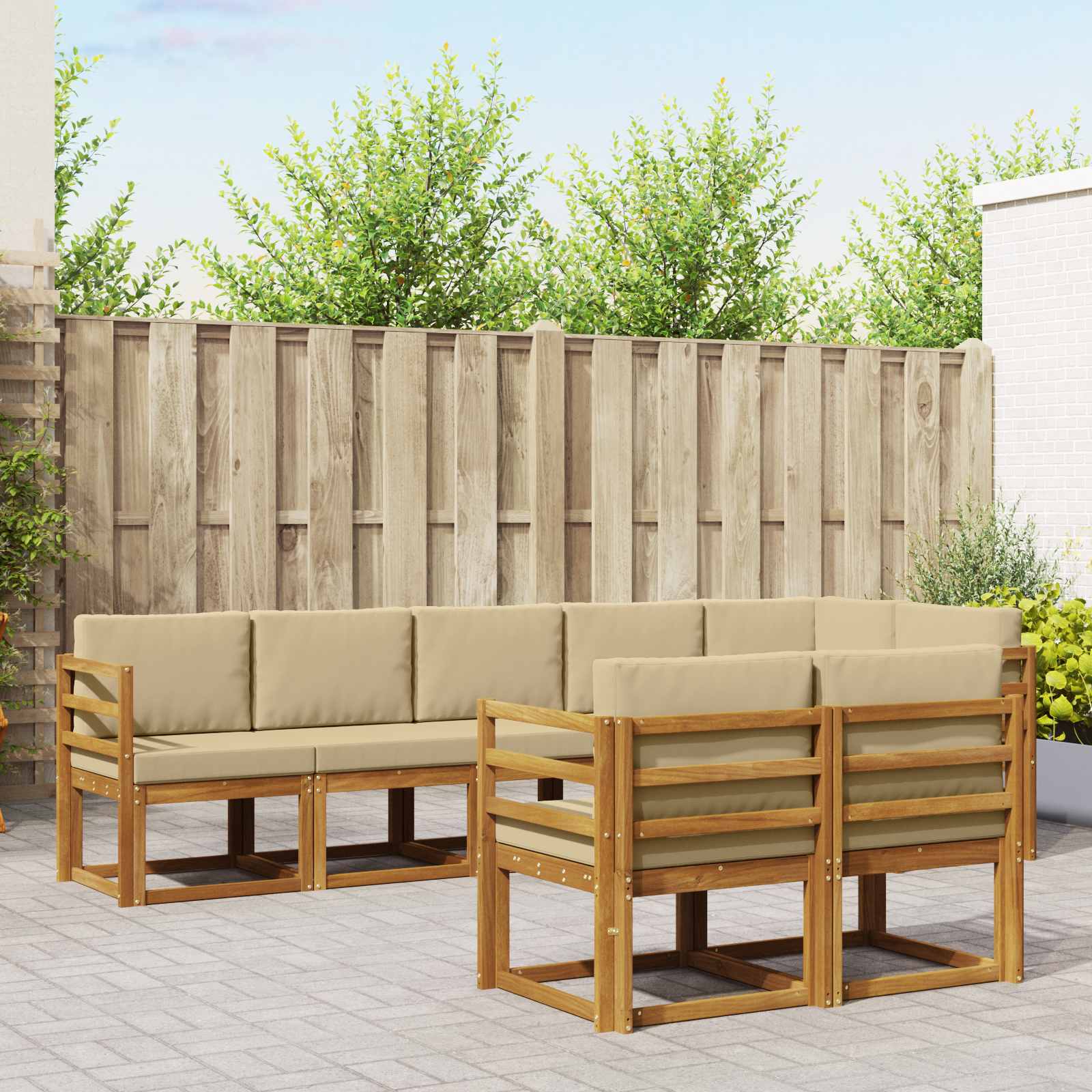 Zunanja garnitura za sedenje z blazino 8 pcs Naravna in bež