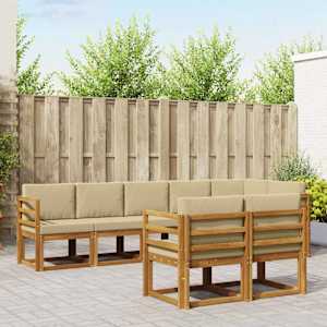 Zunanja garnitura za sedenje z blazino 8 pcs Naravna in bež