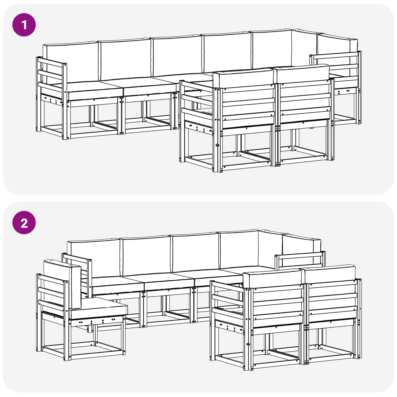 Zunanja garnitura za sedenje z blazino 8 pcs Naravna in bež - slika 7