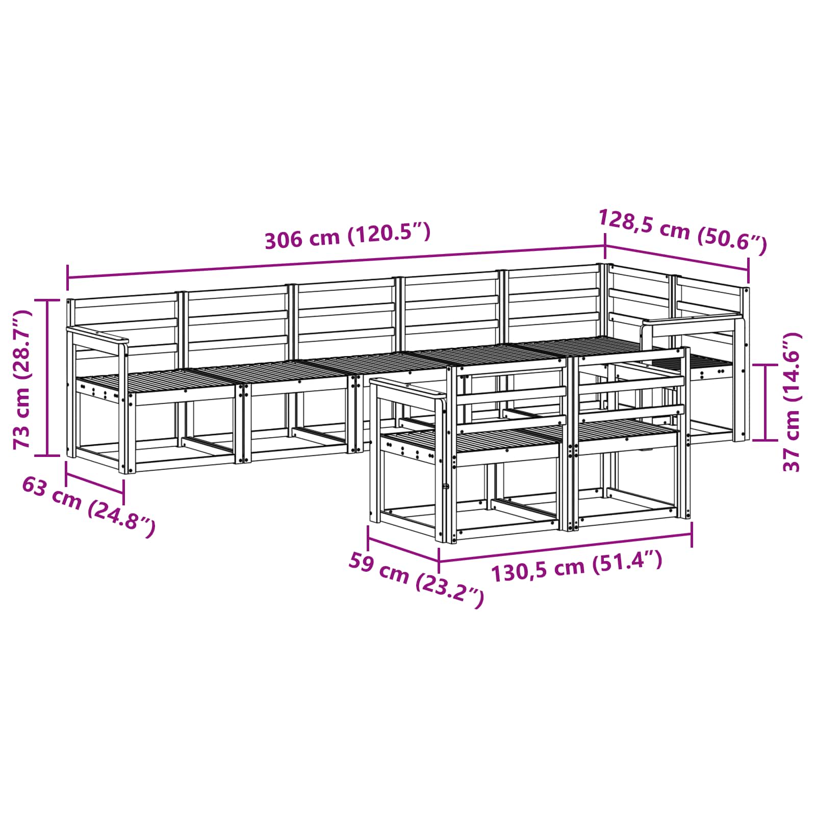Buiten bankenset 8 pcs Naturel Massief Acaciahout image 7