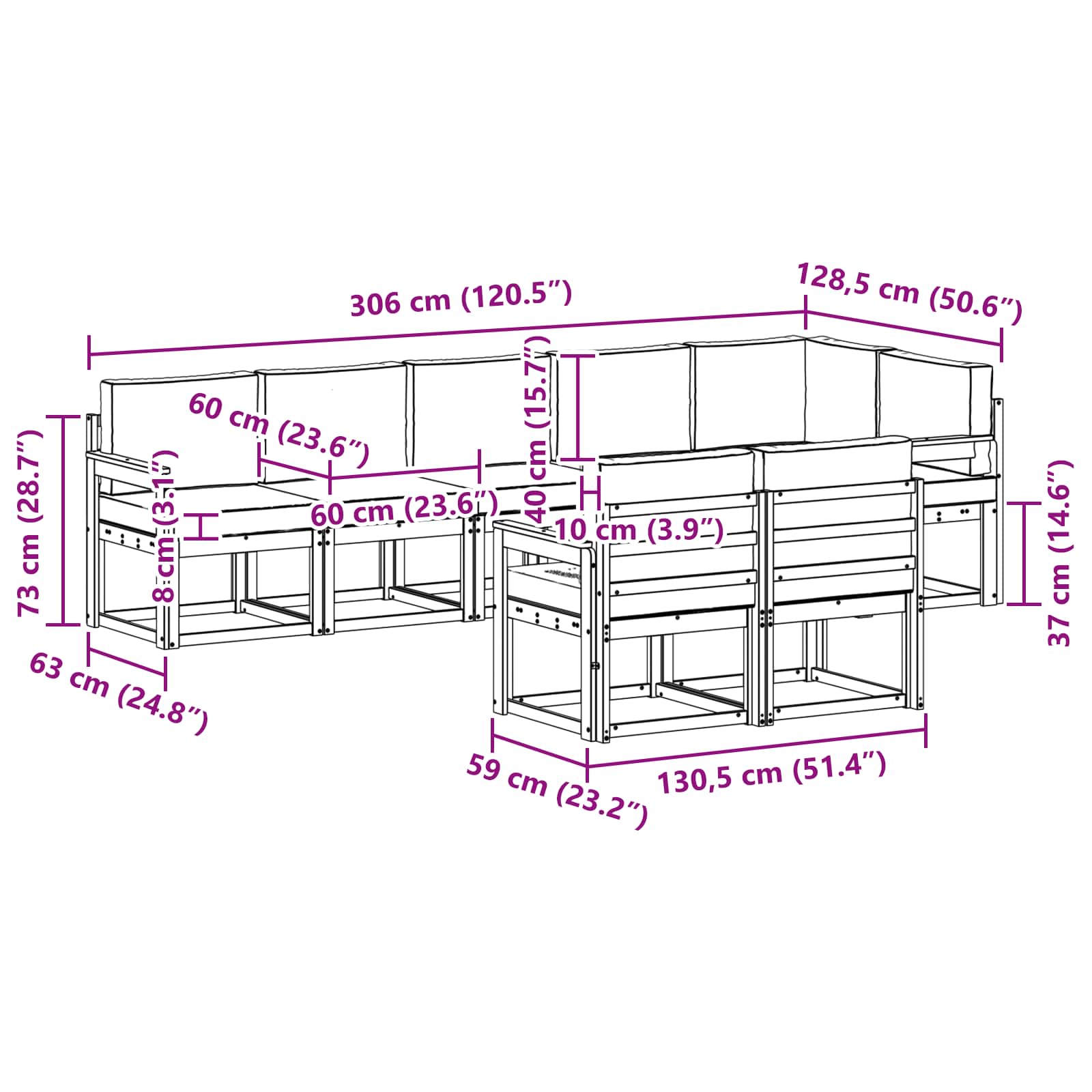 Zunanja garnitura za sedenje 8 pcs Naravna in svetlo siva - slika 8