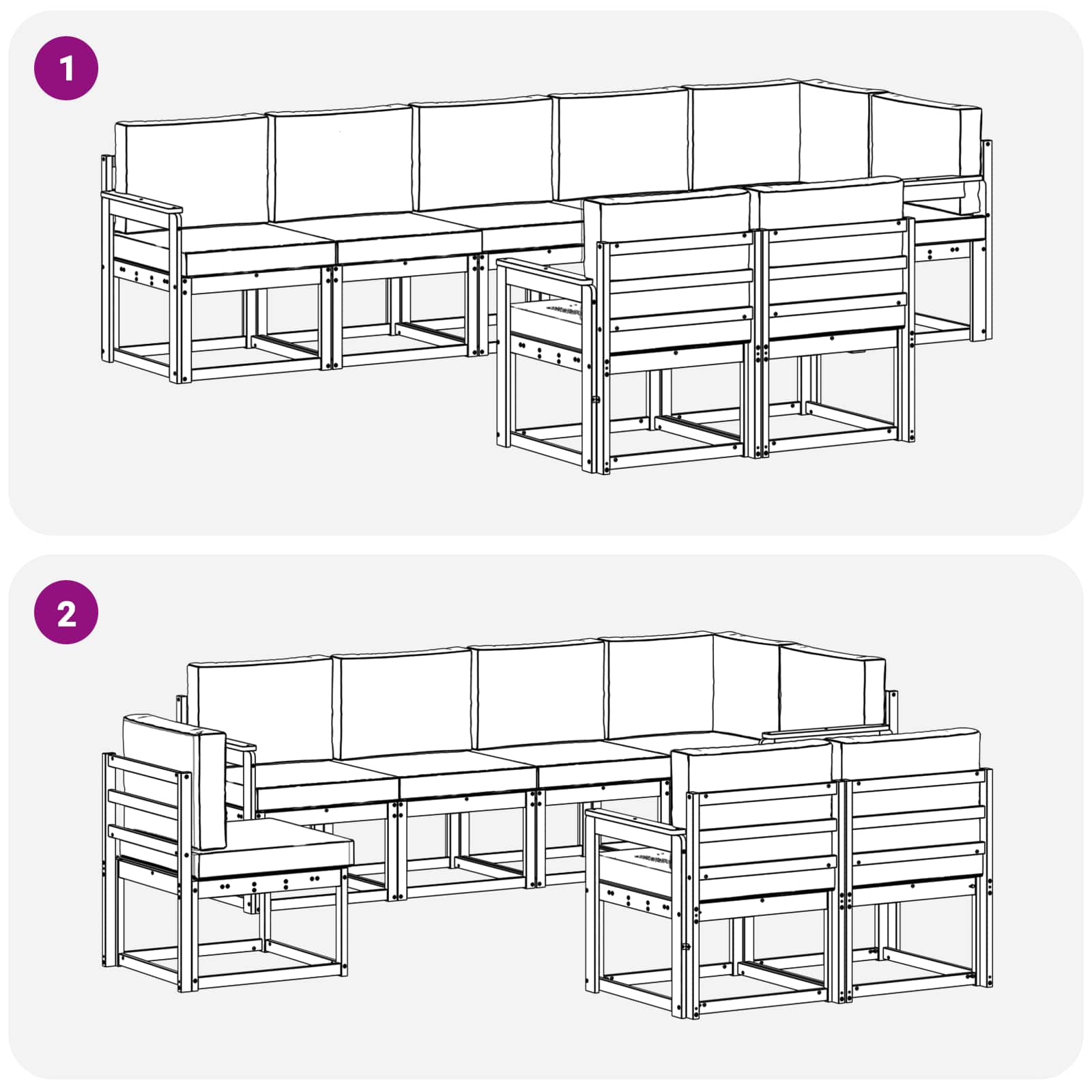 Zunanja garnitura za sedenje 8 pcs Naravna in svetlo siva - slika 7