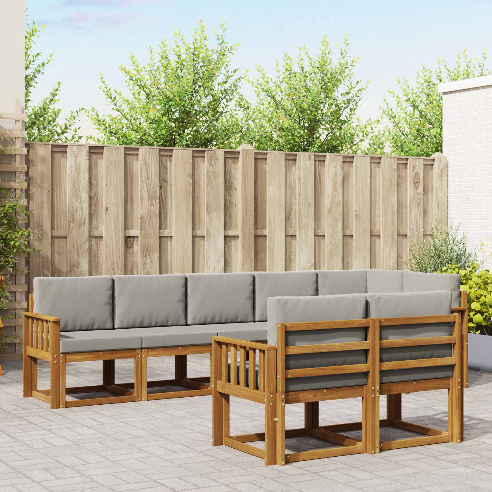 Zunanja garnitura za sedenje 8 pcs Naravna in svetlo siva