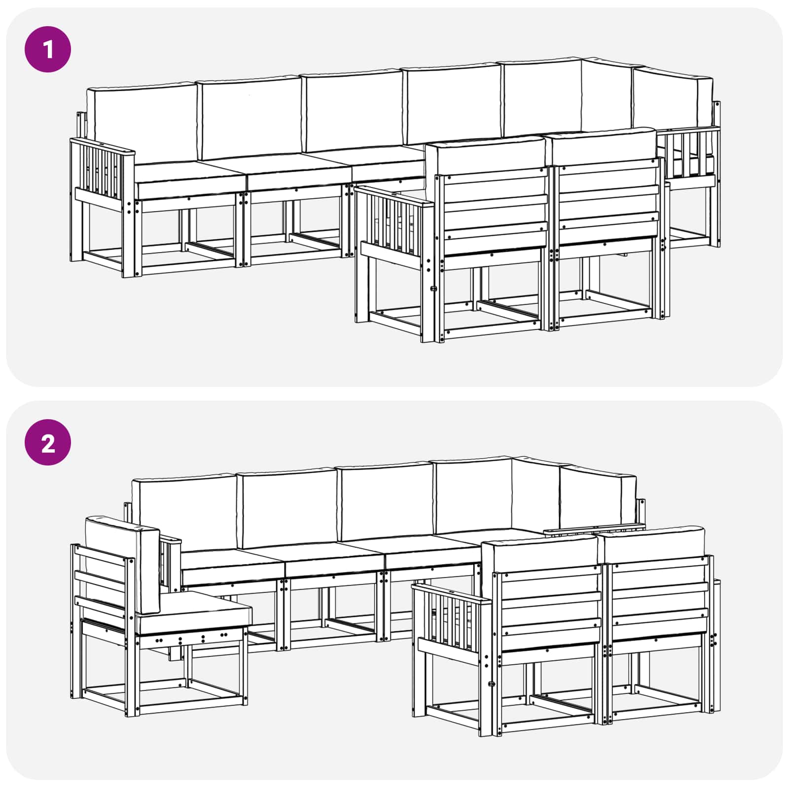 Zunanja garnitura za sedenje 8 pcs Naravna in antracitna - slika 7