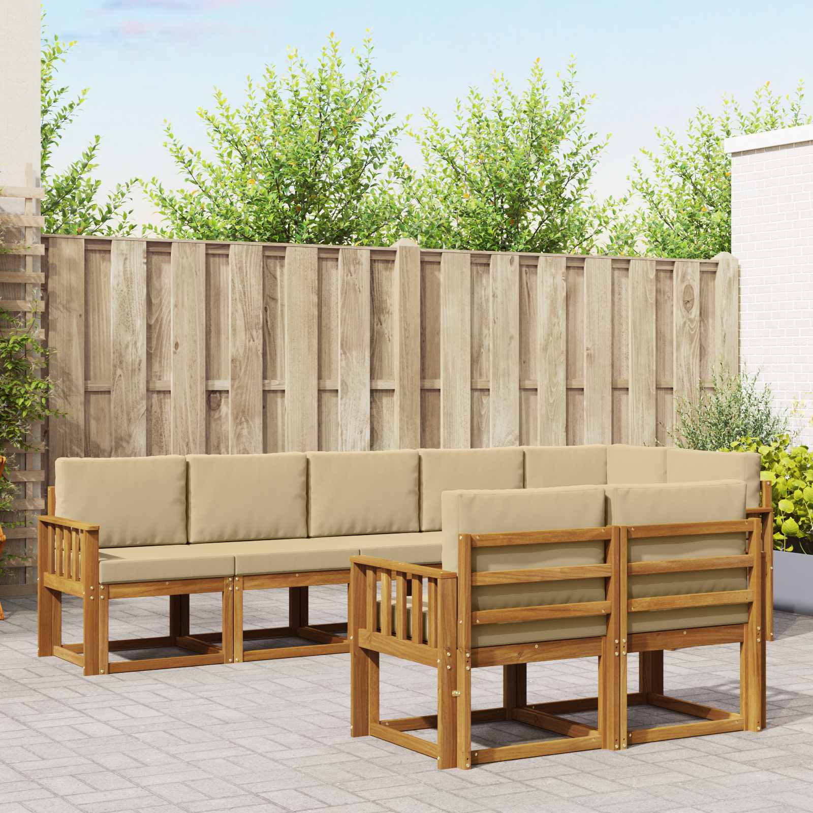 Zunanja garnitura za sedenje z blazino 8 pcs Naravna in bež