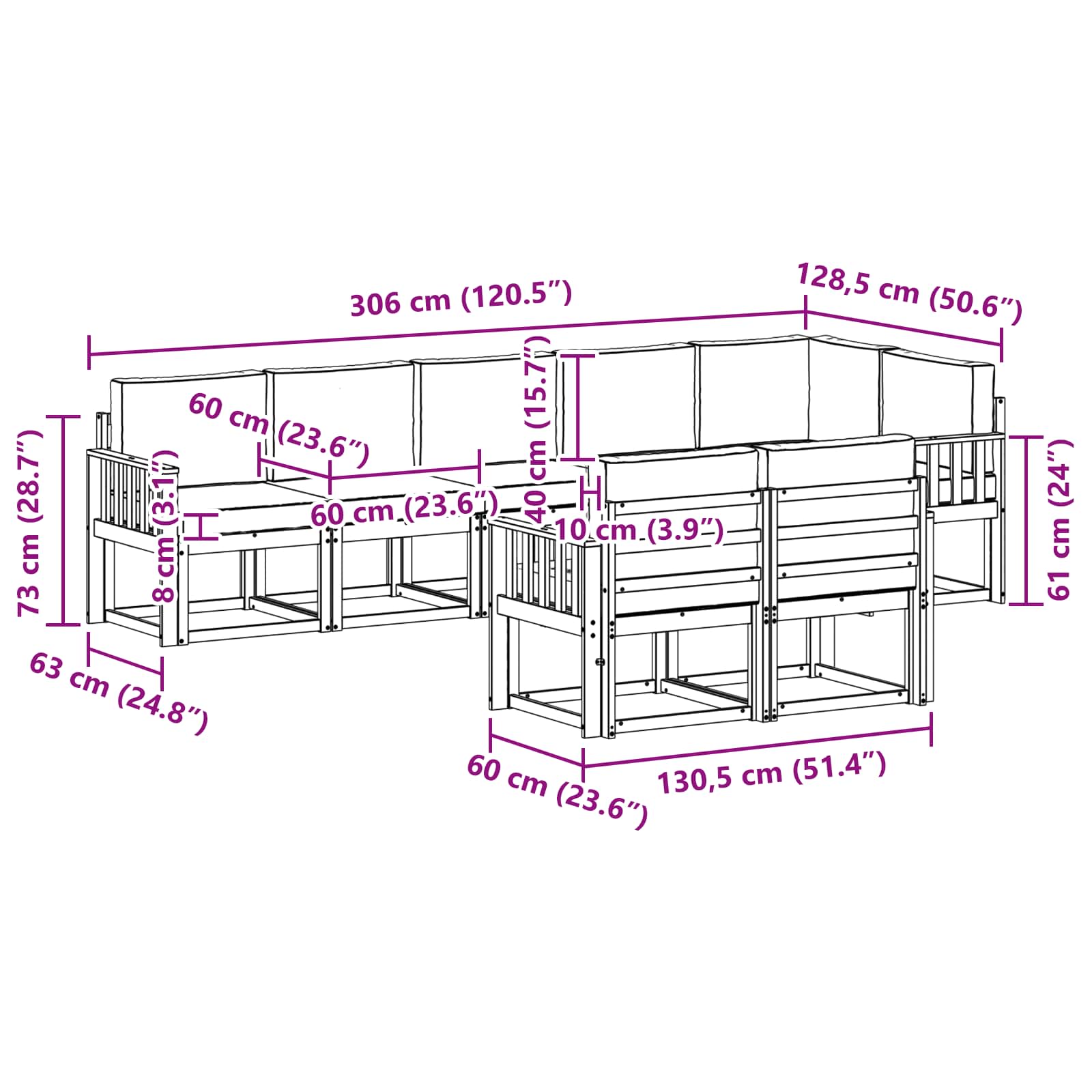 Zunanja garnitura za sedenje z blazino 8 pcs Naravna in bež - slika 8
