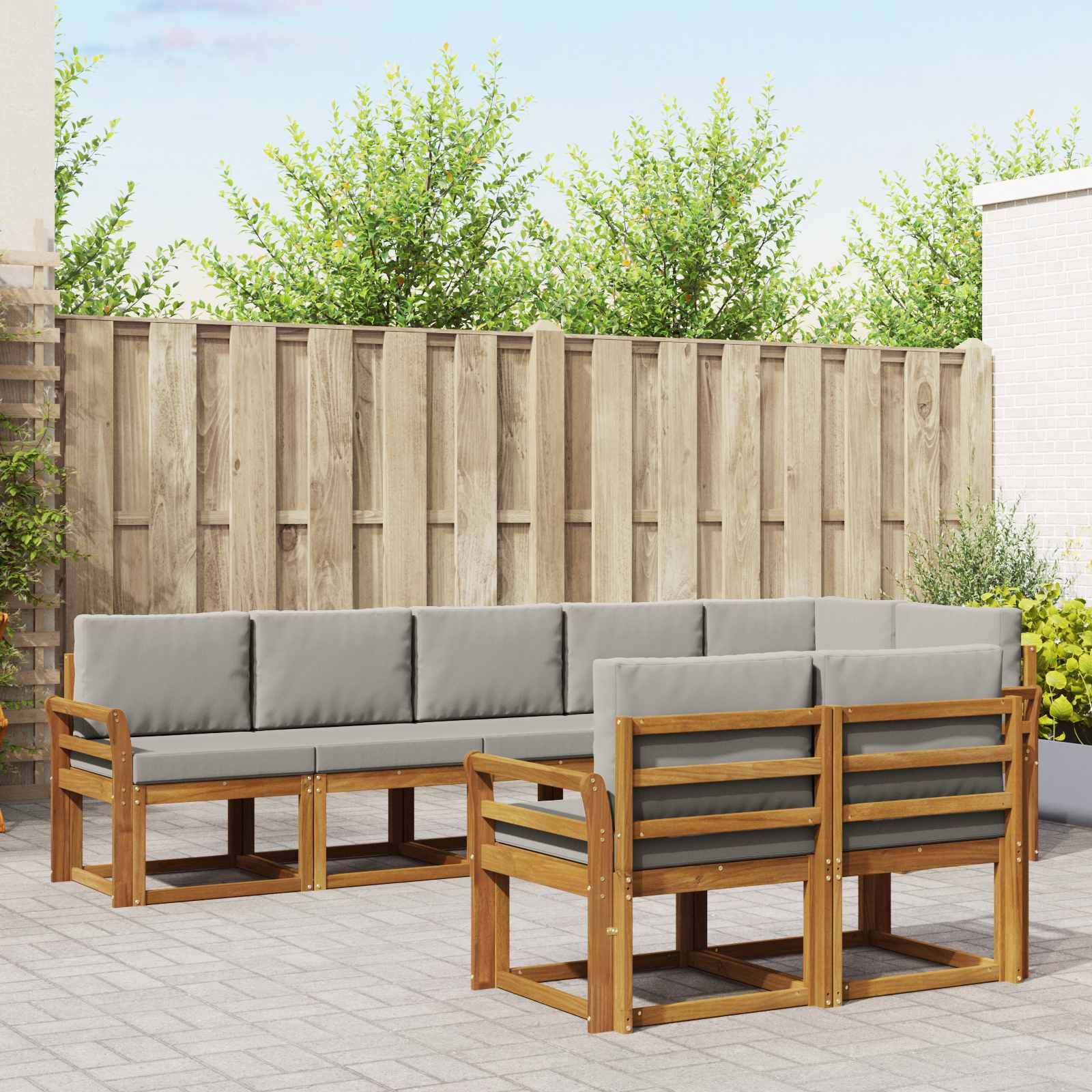 Zunanja garnitura za sedenje 8 pcs Naravna in svetlo siva