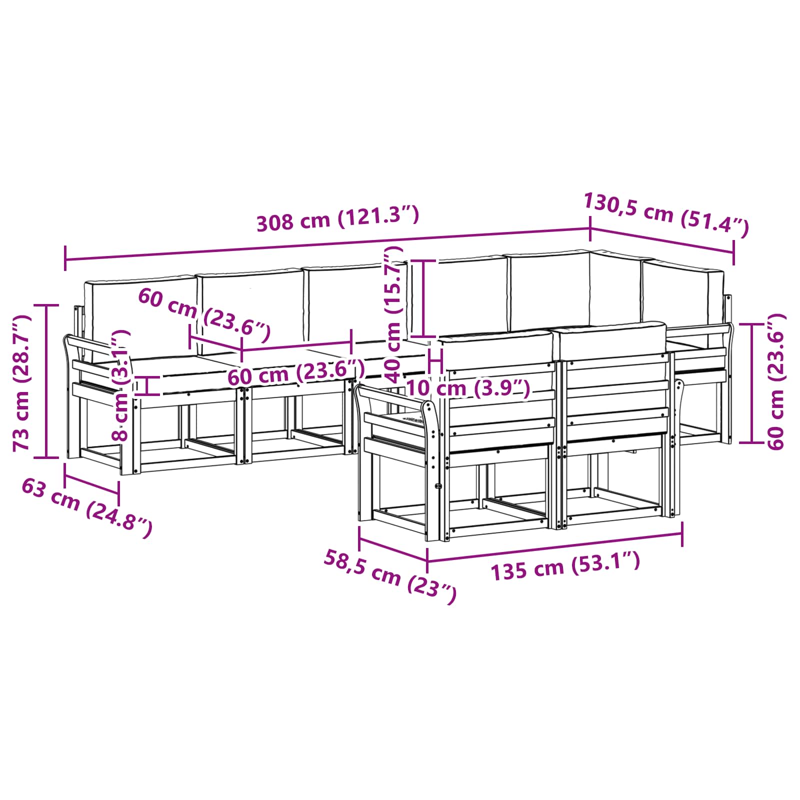 Zunanja garnitura za sedenje 8 pcs Naravna in svetlo siva - slika 8