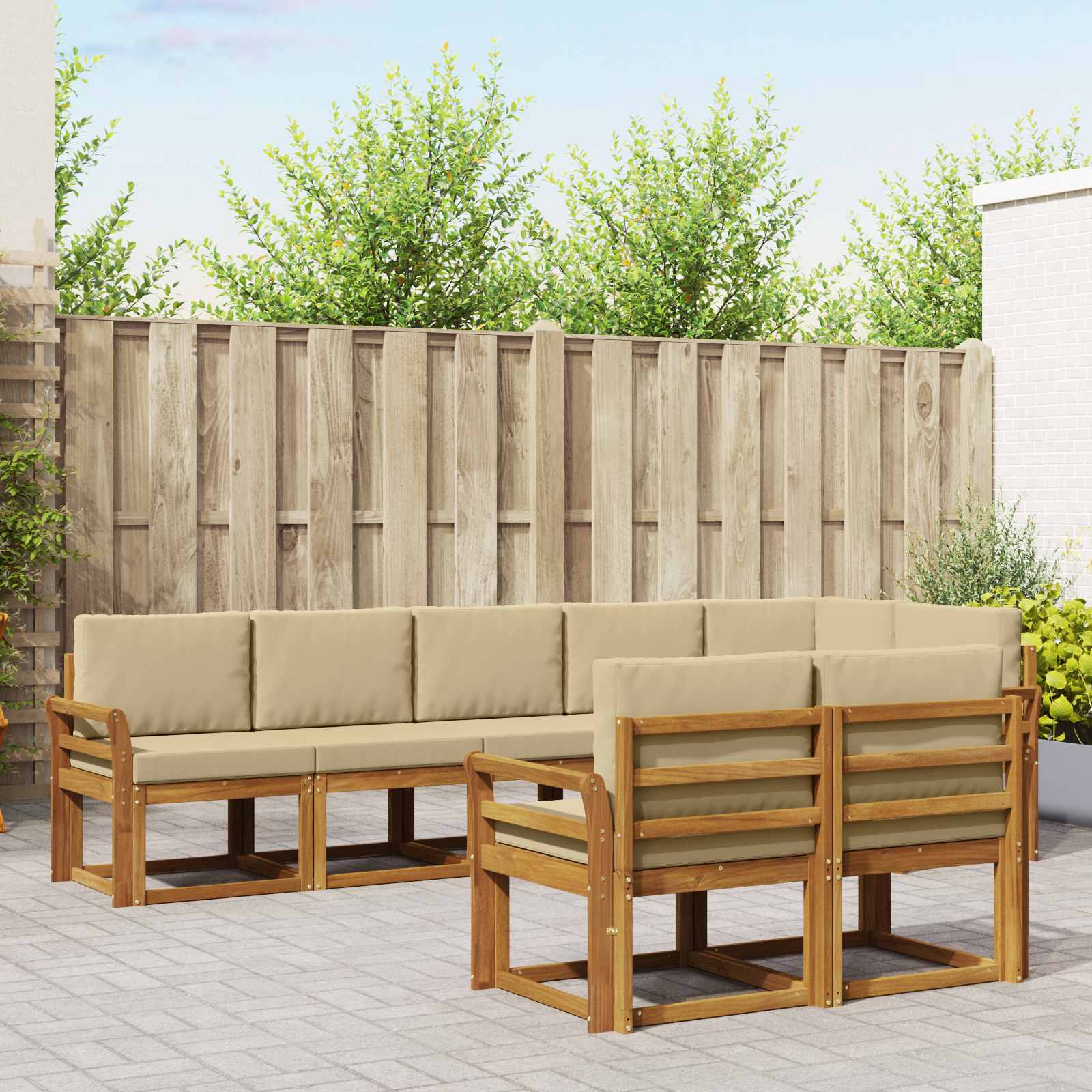 Zunanja garnitura za sedenje z blazino 8 pcs Naravna in bež