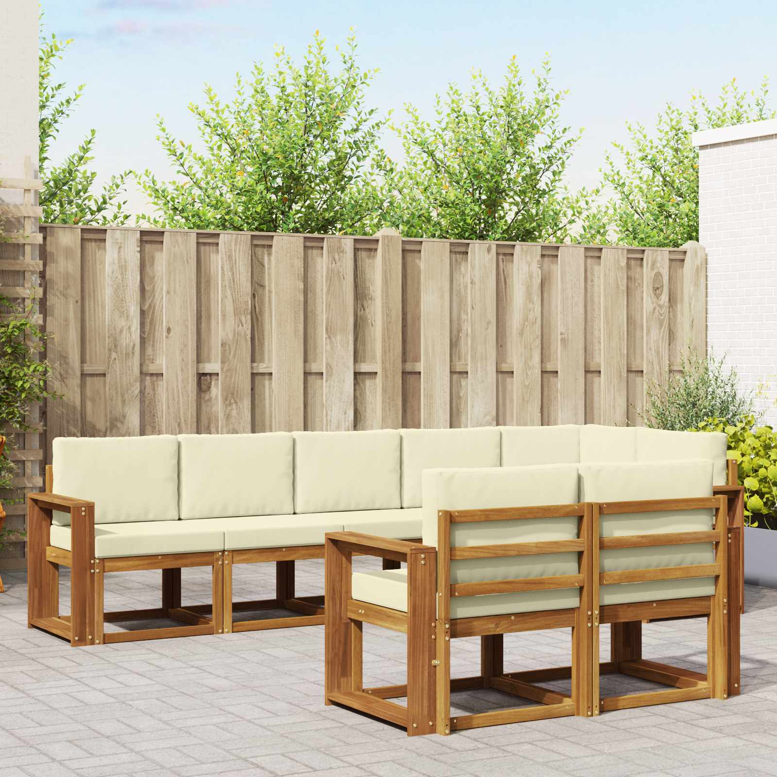 vidaXL Outdoor-Sofagarnitur mit Kissen 8 pcs Natur und Creme