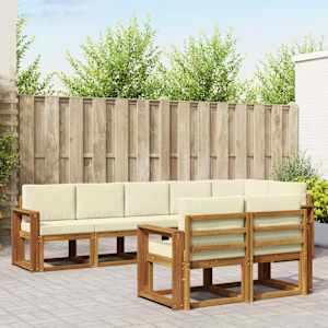 Zunanja garnitura za sedenje z blazino 8 pcs Naravna in smetana