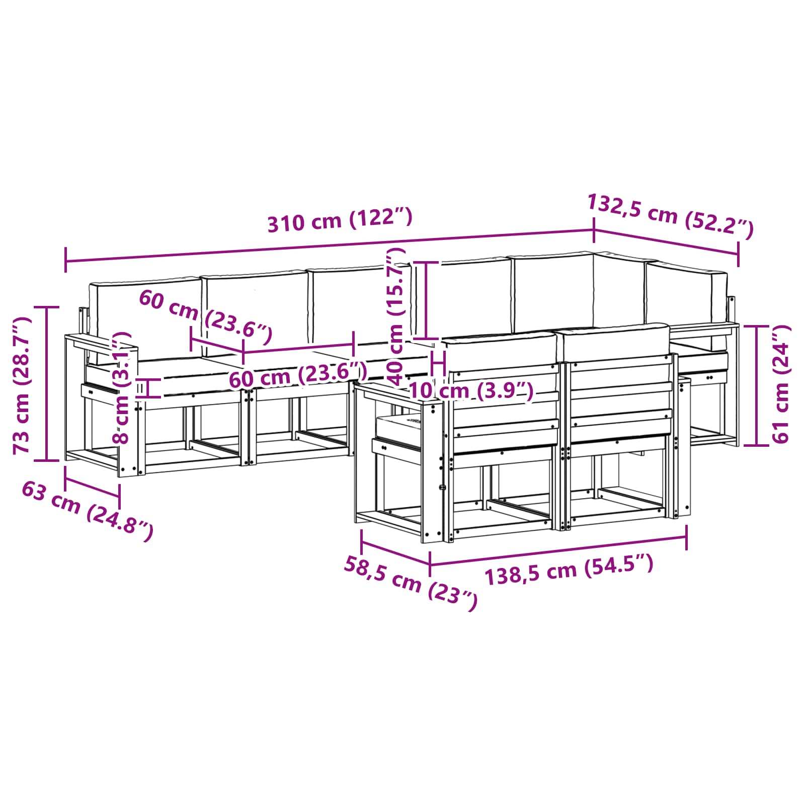 Zunanja garnitura za sedenje z blazino 8 pcs Naravna in smetana - slika 8